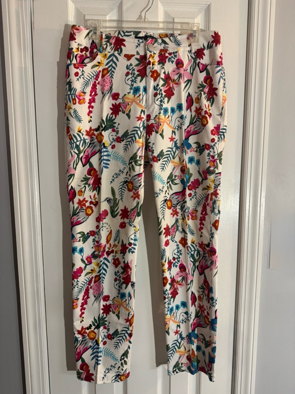 Insight White Jeans with Colorful Floral Print - Size 14